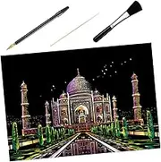 HAWILLOSCH 1 Set Scratch Picture Painting Supplies DIY Taj Mahal with Bamboo Pen Brush for Home School for Creativity and Imagination Development