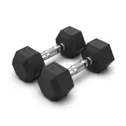 2 x 8kg Hex Rubber Coat Iron Dumbell Home Gym Strength Weight Commercial Grade