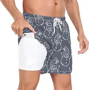 [GuoChe] Beach Shorts for Men Men's 2 in 1 Workout Shorts Merry Christmas Holiday Snowman Phone Pocket Gym Shorts, Merry Christmas Holiday8, X-Large