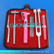 LED FIBER OPTIC Otoscope Tuning Fork C128 Reflex Hammer Diagnostic ENT SET PINK