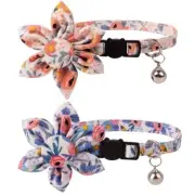 Breakaway Cat Collar with Bells, 2 Pack Flower Cat Collars for Orange & Blue