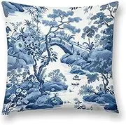 Blue Willow Chinoiserie Porcelain Inspiration Decorative Throw Pillow Covers 18x18 Inch Farmhouse Cushion Cover Plush Pillow Case for Couch Sofa Bed Outdoor Home Decor