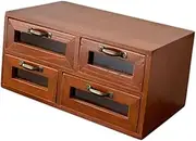 Generic Desk Organizer with 4 Drawers,Wooden Storage Box Vintage Monitor Stand Riser for Jewelry Holder