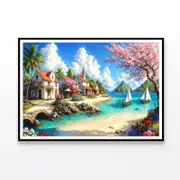 Houses, Boats with Trees Print 100% Australian Made 120x90cm (Poster)