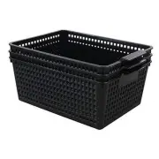 3-pack Plastic Storage Bins Basket For Organizing (Black)