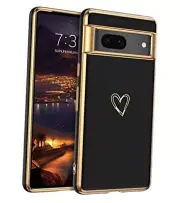 Google Pixel 7 Protective Case, Heart Plating, TPU, Lightweight, Black