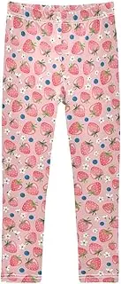 [Joisal] Cute Strawberries Blueberry Pink Legging for Girls, Ideal for Girl Athletic Leggings, Kids Legging, 4-10T