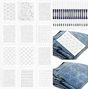 108pcs Sashiko Embroidery Pattern Set Stabilizers Water Soluble Embroidery Transfer Stencils Stabilizers Embroidery Paper Stick and Stitch Sashiko Template for Sewing Hand Quilting and Embroidery