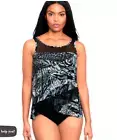 Miraclesuit Lux Linx Mirage High Neckline Underwire Tankini Top Black 12 NWT