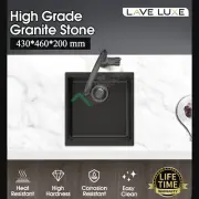 430x460mm Black Granite Stone Top/Undermount Single Bowl Kitchen Laundry Sink