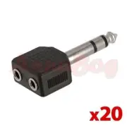 20PCS 6.35mm Stereo Plug to 2 x 3.5mm Mono Jack Audio Adapter Converter Splitter