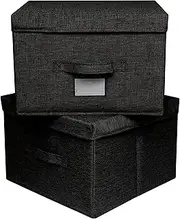 Augfox Set of 2 Stylish Large Storage Box with Lid - Ideal for Home Storage & Organisation, Wardrobe Organisation, and Toy Box, Keeps Your Space Tidy and Clean (Black, 36x32x24 cm)