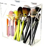VASERDDY Acrylic Makeup Organizer,Clear Cosmetic Brush Storage Box With 3 Brush Holders,Makeup Brush Holderwith Dust Cover, Large-capacity Split Design Can Quickly Organize the Desktop（No pearls）