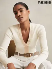 Reiss Ivory Lauri Craft-Stitch Rib-Knit Top (AU9708) | $280