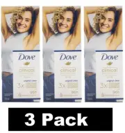 3 x DOVE 50ml CLINICAL PROTECT ORIGINAL CLEAN ROLL ON DEODORANT BRAND NEW