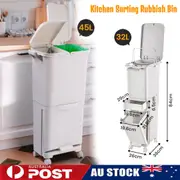 32L 45L Kitchen Sorting Bin Trash Rubbish Bins Garbage Recycling Wheels Dustbin