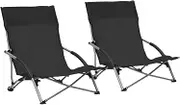 Garden Chair Folding Beach Chairs 2 pcs Black Fabric Patio Seating