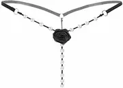 [Sekexi] Women's Pearl T Back G String Embroidery Rose Flowers Beaded Thong Panty Underwear Sexy Micro Underpant