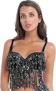 [JEATHA] Women's Sparkly Sequins Bralette Belly Dance Bra Crop Tops Festival Rave Party Costumes