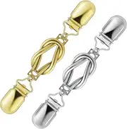 [QZKJQDD] 2Pcs Sweater Shawl Cinch Clip, Retro Alloy Waist Cincher Clip, Shirt Cinch Clips Accessories, Neck Shawl Cardigan Drawstring Clips for Women Cardigan Dress Jacket Clothes (Silver, Gold), 10CM,