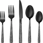 Black Hammered Silverware Set, 20-Piece Stainless Steel Square Flatware Set For