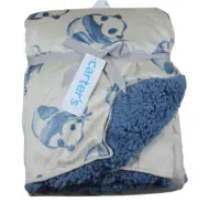 Carter's Panda Bear Baby Blanket Blue Ivory Infant Boys Sherpa Fleece Soft NWT