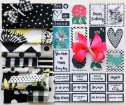 Junk Journal Scrapbooking Fabric & Paper Quote Kit In Black & White, 40 Items