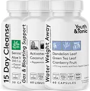 3pk Water Weight & Waste Loss & Belly Bloat to Reduce Fast Waist Line & Gas Bloating | Body Cleanser Combo for Weight Control | Colon Cleanse Leg & Ankle Swelling Relief Charcoal Detox for Men & Women