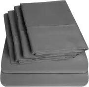 Bed Sheets Queen Size Grey - 6 Piece 1500 Supreme Collection Fine Brushed Micro