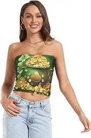 [RPLIFE] Happy St Patrick's Day Coastal Summer Tops, Strapless Tube Tops for Women, Mesh Tube Tops, Trendy Crop Tops (S)