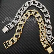 Gold Silver Plated Hip Hop Iced 14mm 8.5" Miami Cuban Chain Bling Bracelet