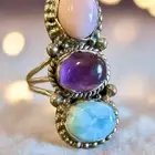 Larimar, Pink Opal & Amethyst Southwestern .925 Ring Size 8