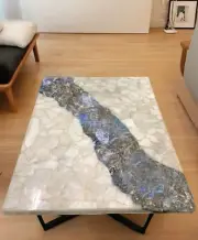 48"x30" River Design Labradorite Stone Dining Table Top Quartz Stone Patio Table