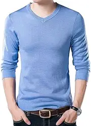[XolngYYeng] Men's Slim V Neck Winter Wool Cashmere Pullover Jumper Sweater
