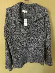 Ann Taylor loft knit Sweater Black and White Pull Over Long Sleeves Large