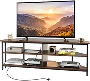 [Giantex] Corner TV Stand for TVs up to 65”, TV Console Table with AC Outlets, USB A Ports, USB C Port, Metal Frame & Storage Shelves, 140 cm Media Entertainment Center for Living Room (Rustic Brown)
