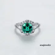 Asscher Cut 1.55CT Real Emerald Split Shank Halo Jewelry Ring 14K White Gold FN
