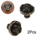 2Pcs Antique Rose Flower Furniture Pull Handle Cabinet Cupboard Drawer Pull Knob