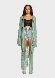 [Current Mood] Free Spirit Club Crochet Duster - Sage