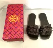 $268TORY BURCH ROPE FLAT SLIDE Leather Fudge Size 6