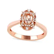 Oval Morganite and 0.10 CT. T.W. Natural Diamond Bead Frame Sunburst Ring in Solid 10K Rose Gold