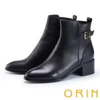 在飛比找momo購物網優惠-【ORIN】經典皮帶釦環真皮粗跟短靴(黑色)