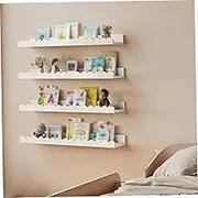 4Pcs/Set Scalloped Wall Shelf 16.54x3.35x1.97 Natural Wood/Bamboo Decorative Floating Shelves Nursery for Books, Plants, Toys, Photo Frames, Small Corner Shelf, Floating Shelves Nursery