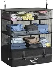 Fancyou Hanging Packing Cubes for Suitcase Organizer Bags, Upgraded Nylon Fabric Portable Closet 44 * 30 * 65cm, Compression Packing and Unpacking In One Step for Business Travel Essentials (Black)