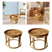 Rattan Side Table Decorative Coffee Table Home Decor Furniture Tray Accent Desk