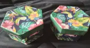 LOT OF 2 NEW GIFT BOXES HEXAGON SHAPE FLORAL PATTERN