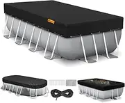 HIGHTQURO Rectangular Pool Cover for Above Ground Pools,Solar Oval Pool Cover Protector with Ground Nails and Windproof Ropes Increase Stability,Waterproof and Dustproof (12x24Ft, Black)