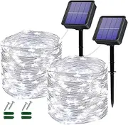 Solar Fairy Lights Outdoor, 2 Pack 120LED Solar Powered Fairy Lights Waterproof 12M/40Ft 8 Modes Indoor/Outdoor Starry Lights Decoration Lighting for Garden, Patio, Yard, Party, Wedding (White)