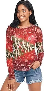 [RPLIFE] Christmas Tree on Red Mesh Blouse for Women, Printed Mesh Top, Christmas Tree on Red, XX-Large