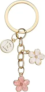 [OTETTS] Cute Flower Initial Letter Keychain Bag Charms Keyring Aesthetic Accessories Purse Hangbags Backpacks for Women
